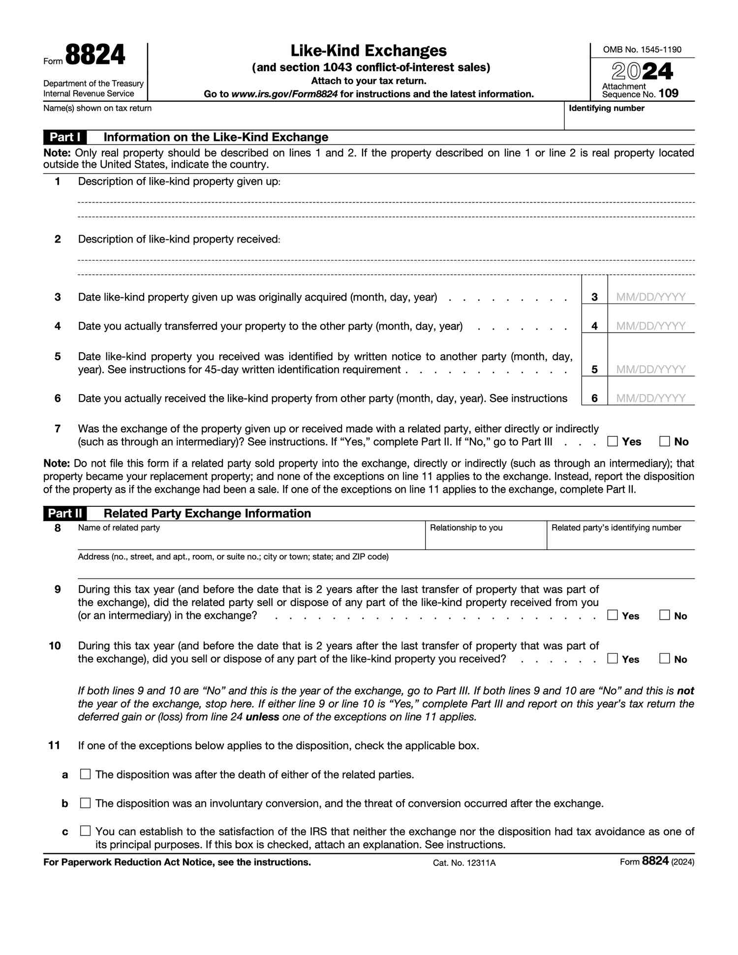 IRS Form 8824, 2024