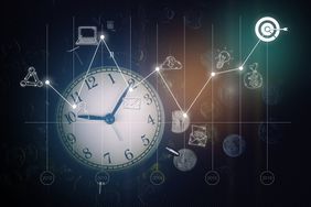 Charts around an analogue clock
