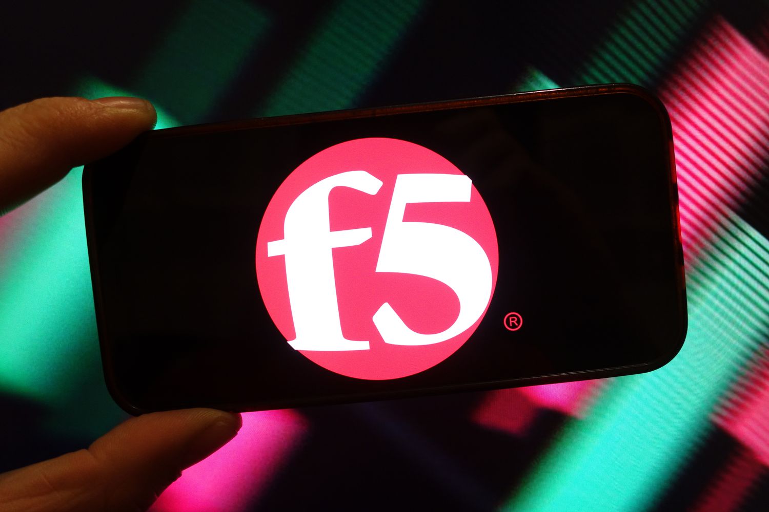 F5 Networks company logo is seen displayed on a smartphone screen
