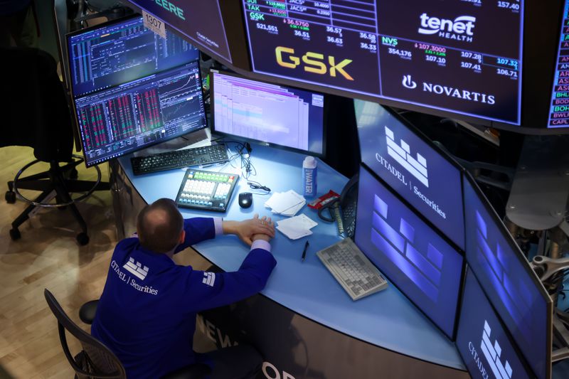 A trader works on the floor at the New York Stock Exchange