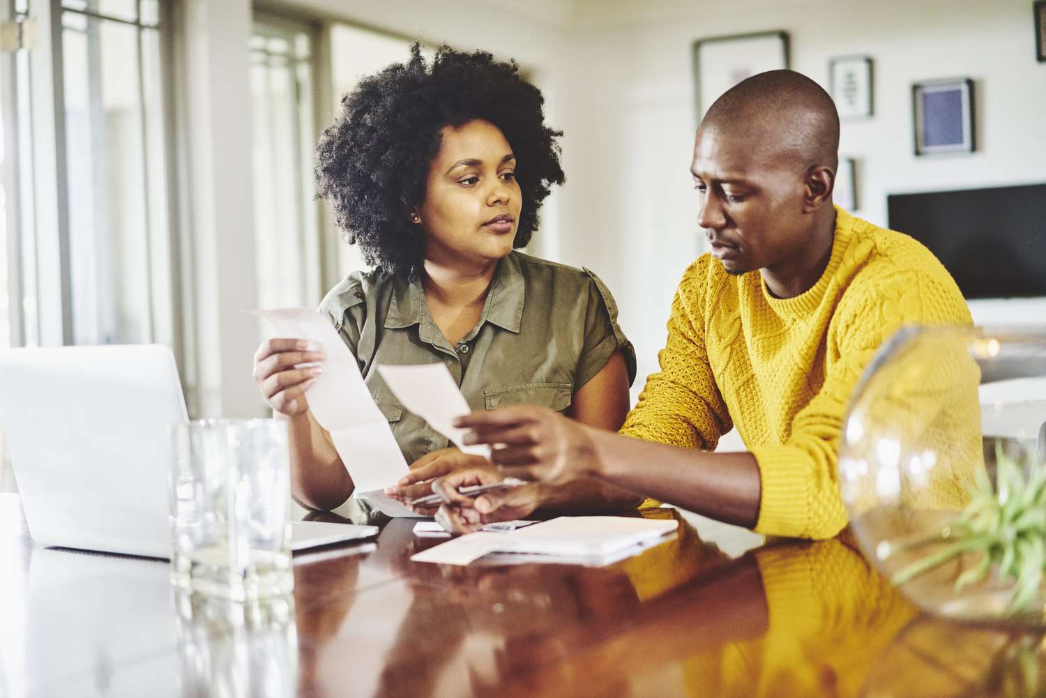 Couple discussing bills