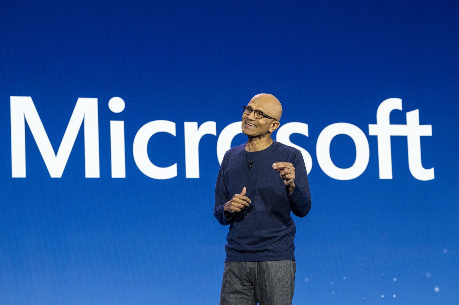 Satya Nadella, chief executive officer of Microsoft Corp., during the 2024 CES event in Las Vegas, Nevada, US, on Tuesday, Jan. 9, 2024.