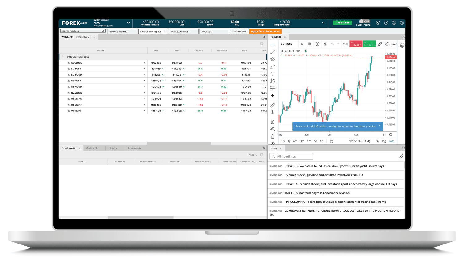 Image shows FOREX.com's desktop platform.