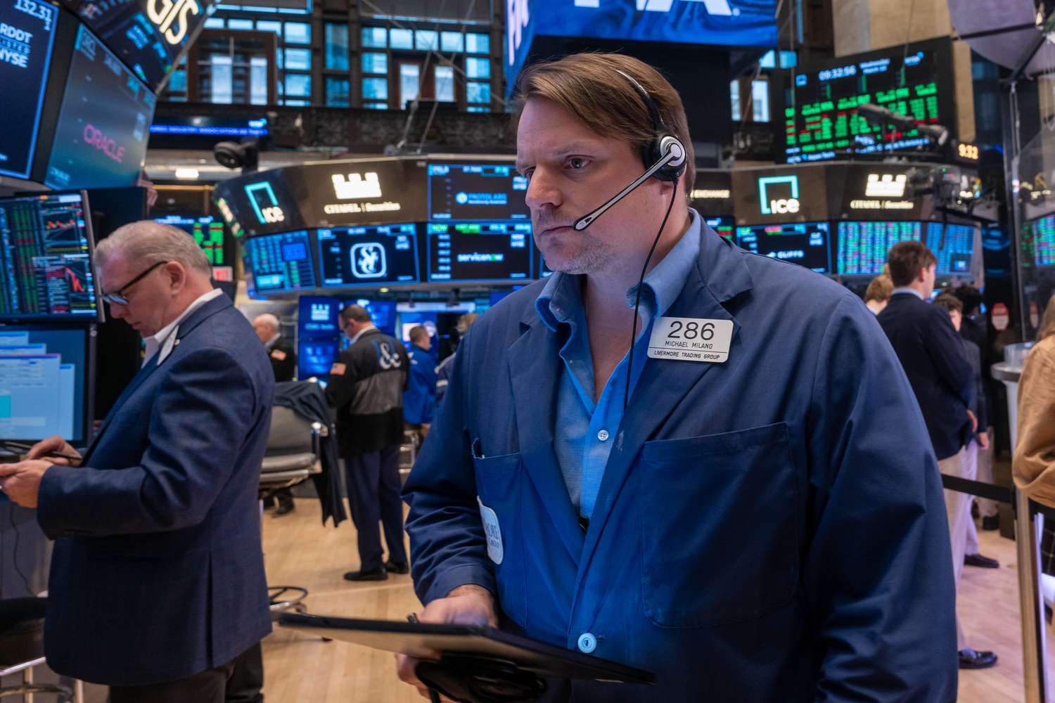 Traders work on the floor of the New York Stock Exchange 