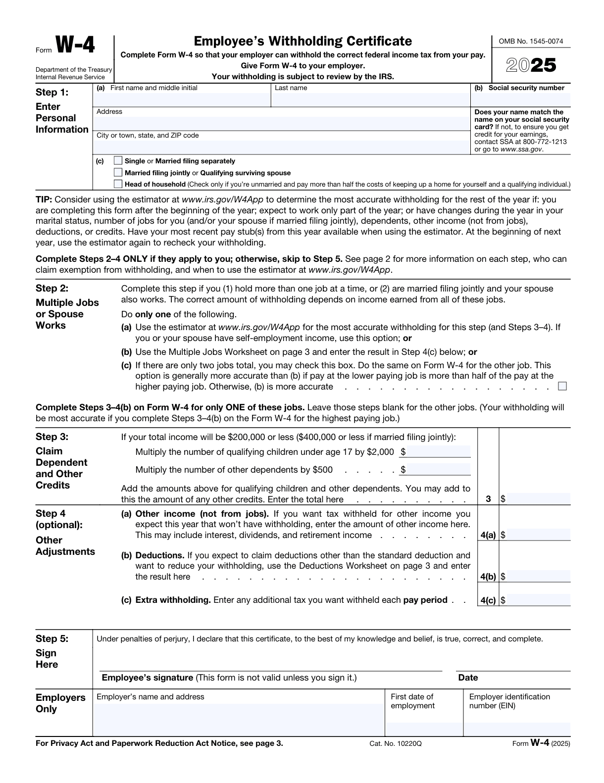 IRS Form W-4 for 2025
