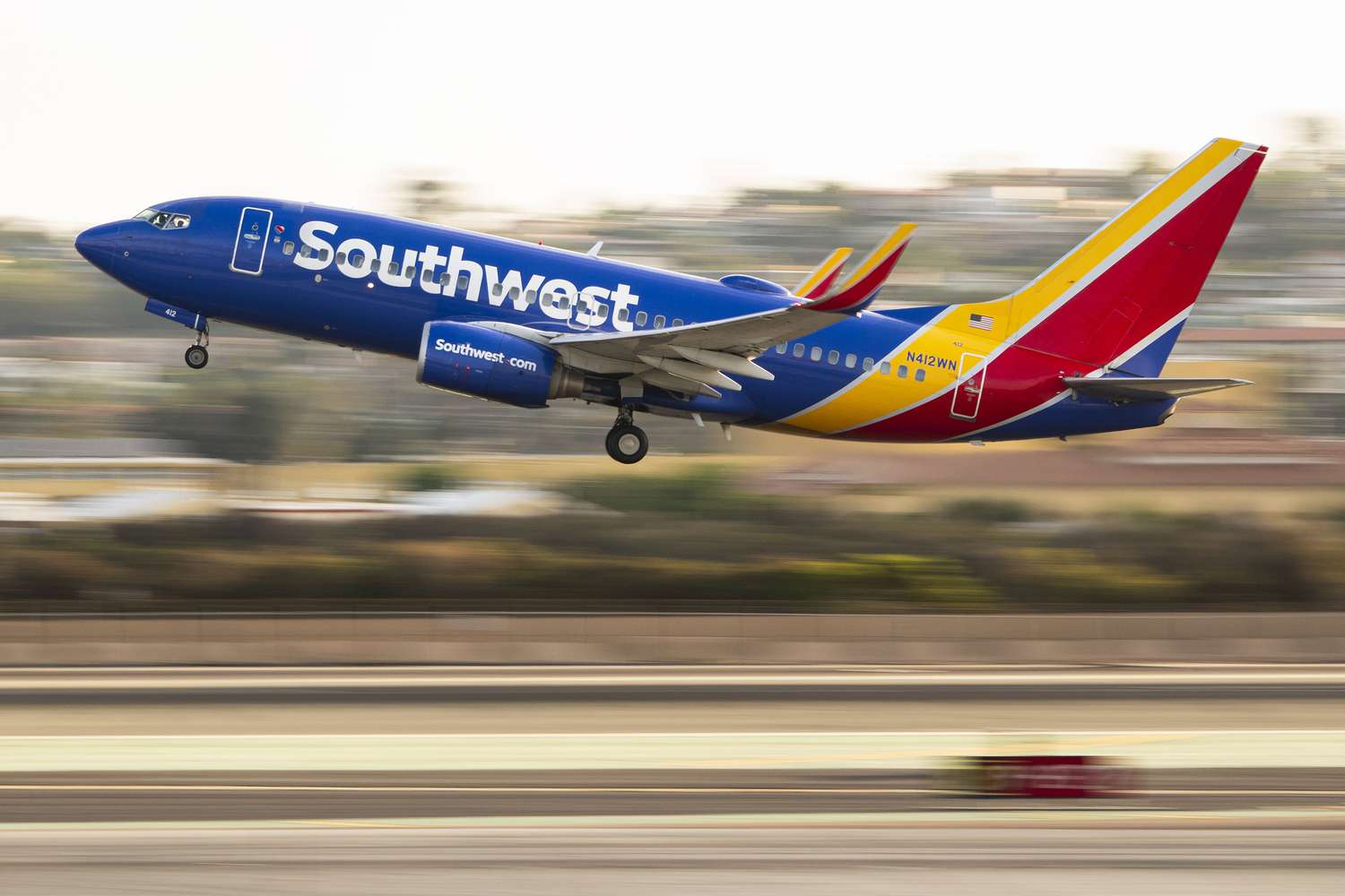 A Southwest Airlines Boeing 737 Jet Taking Off on a Runway