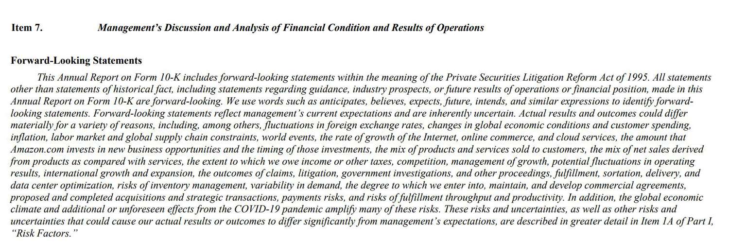 Amazon, 2021 Financial Statements (MD&A)