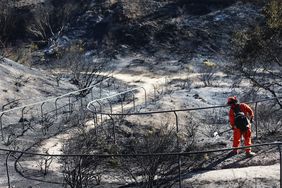 An inmate firefighter works to put out hot spots in a California wildfire.