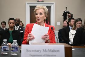 US Secretary of Education Linda McMahon prepares to testify before a House Subcommittee on Labor, Health and Human Services, Education, and Related Agencies hearing on the budget for the Department of Education, on Capitol Hill.