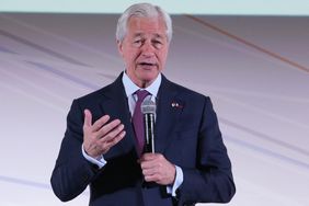 JPMorgan Chase CEO Jamie Dimon delivers a speech during the Global Markets Conference in Paris, on May 15, 2025