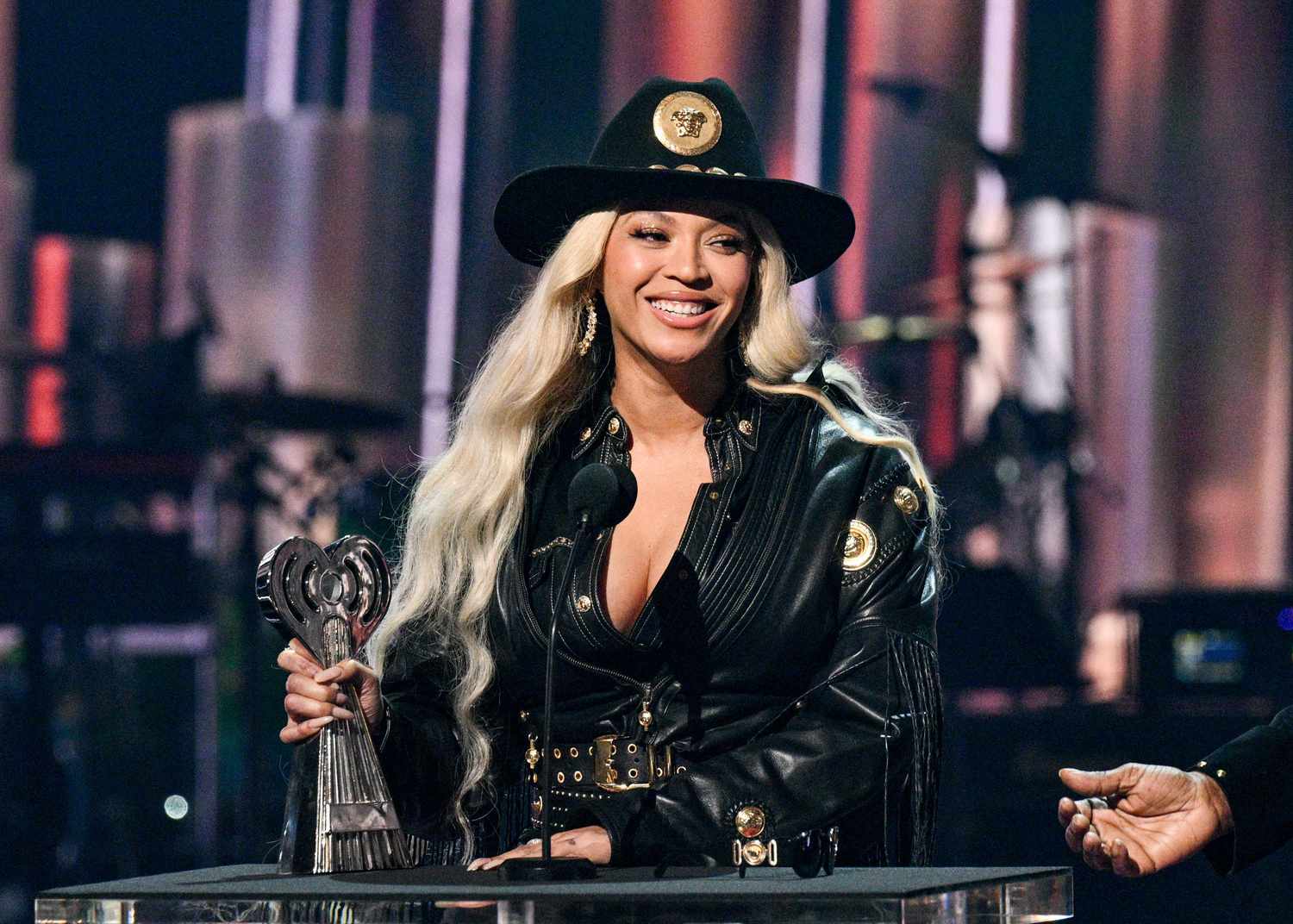 Singer Beyonce accepting the Innovator Award at the 2024 iHeartRadio Music Awards in Los Angeles