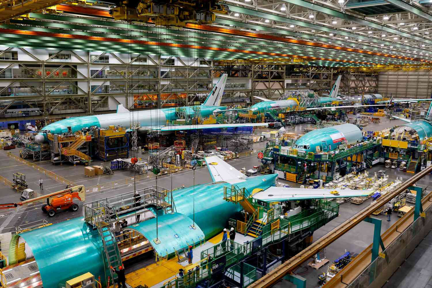 Boeing 777 freighters and 777X are built at the Everett Production Facility on June 26, 2024 in Everett, Washington