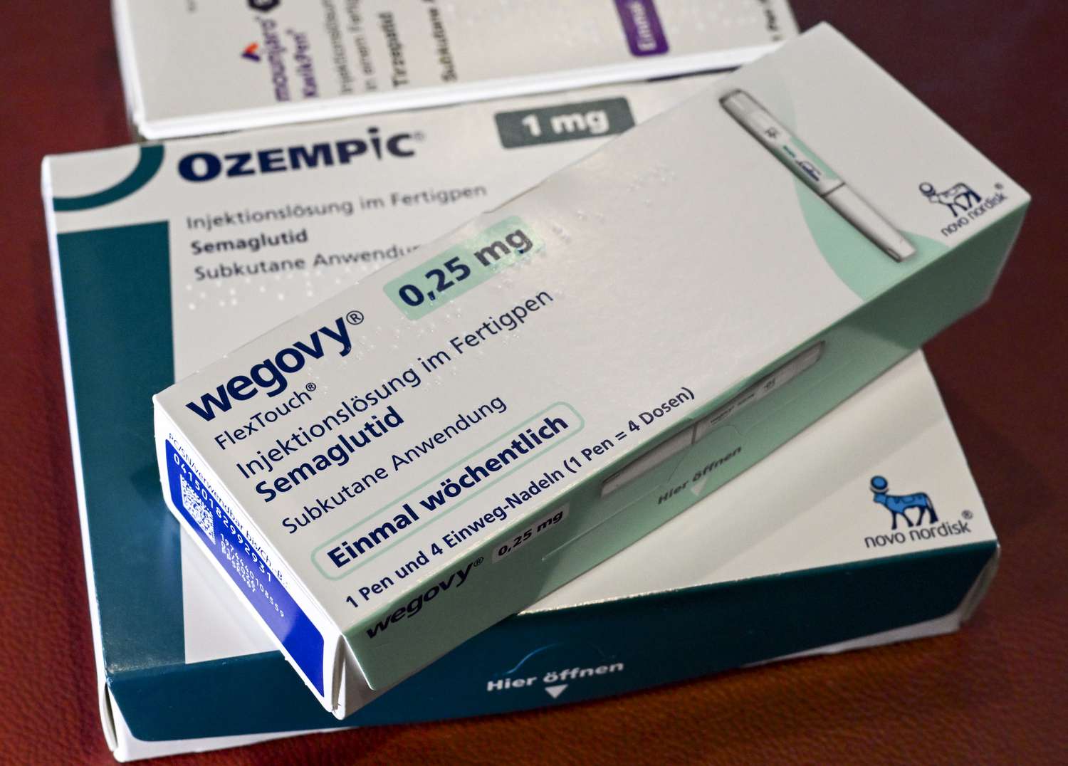 Wegovy, Ozempic, and Mounjaro boxes