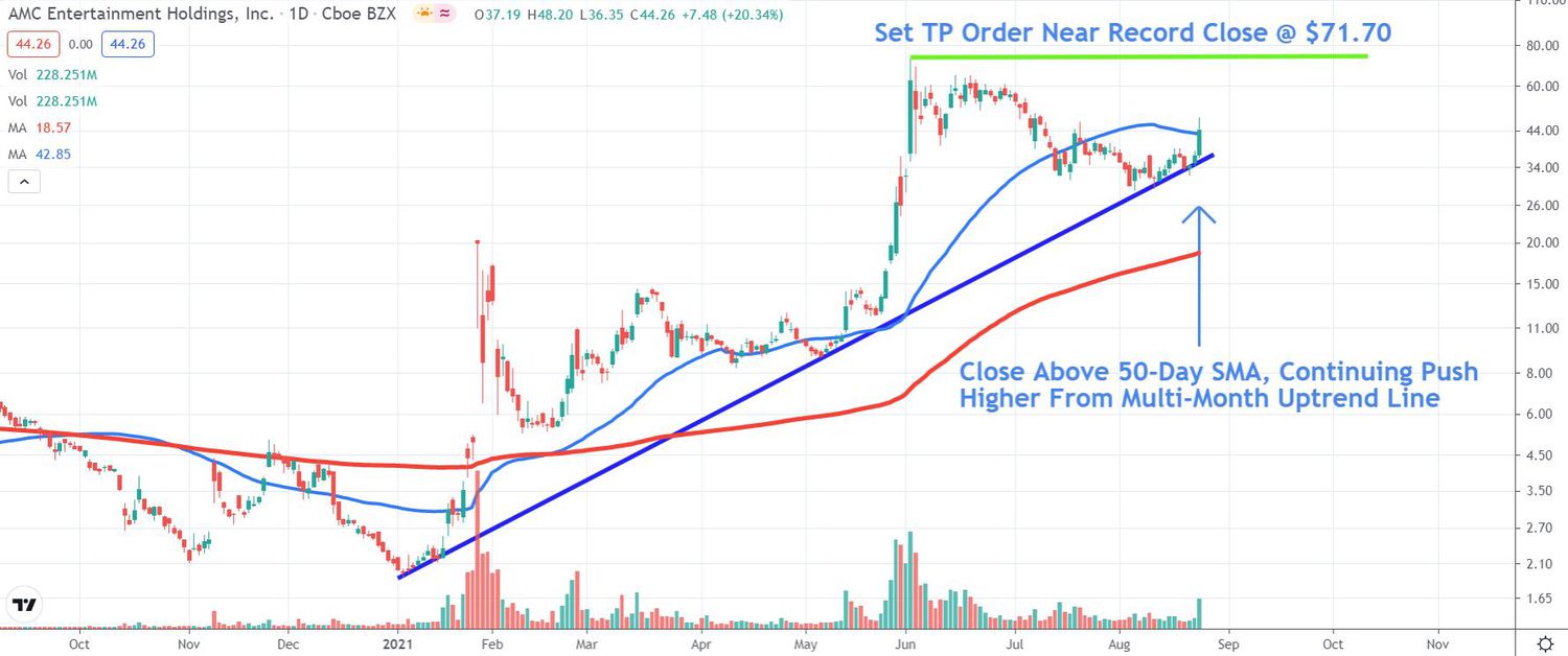 Chart depicting the share price of AMC Entertainment Holdings, Inc. (AMC)