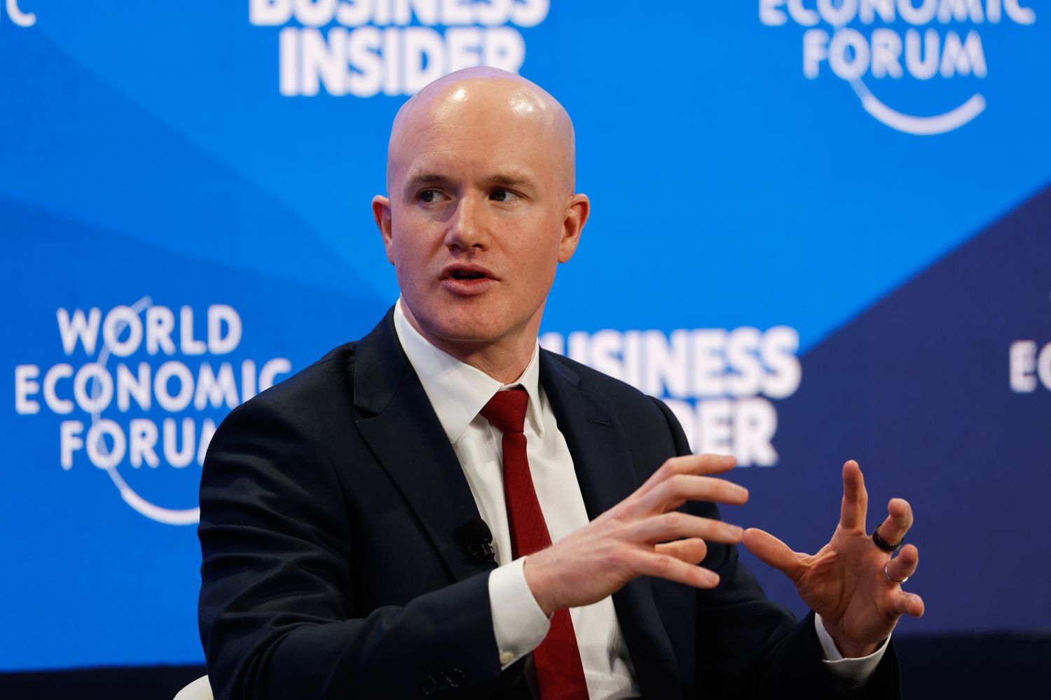 Brian Armstrong, chief executive officer of Coinbase Global Inc., at the World Economic Forum (WEF) in Davos, Switzerland, on Tuesday, Jan. 21, 2025. 