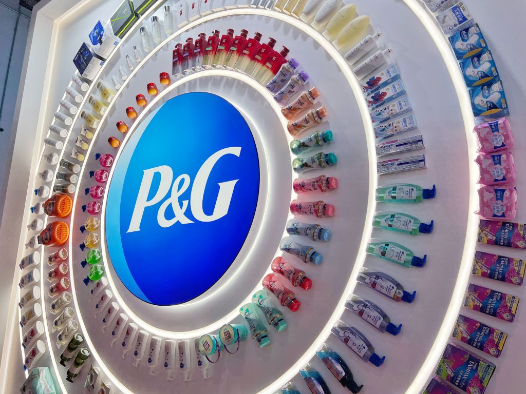 A Procter & Gamble (P&G) logo is seen during the 6th China International Import Expo (CIIE) at the National Exhibition and Convention Center (Shanghai) on November 7, 2023 in Shanghai, China.