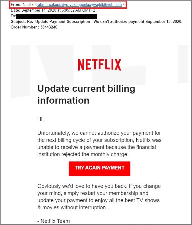 Netflix Phishing Scam Email
