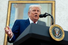U.S. President Donald Trump during a swearing-in ceremony for Jeanine Pirro, interim U.S. attorney for the District of Columbia, not pictured, in the Oval Office of the White House on May 28, 2025