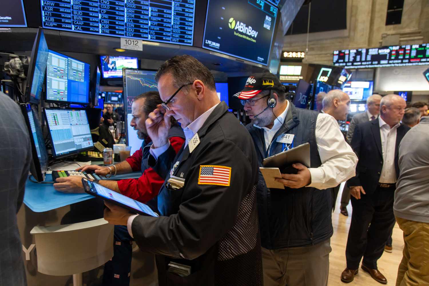 Traders work on the floor of the New York Stock Exchange 