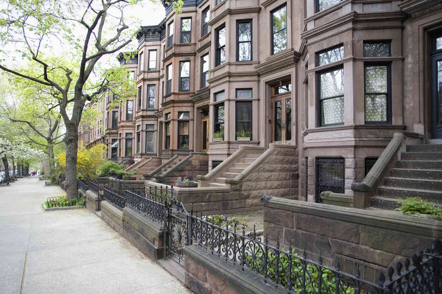 A street with brownstones in Brooklyn, New York