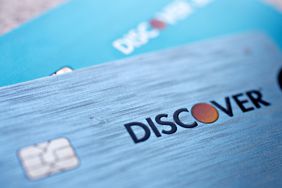 Discover Financial Services chip credit and debit cards are arranged for a photograph in Washington, D.C., U.S.
