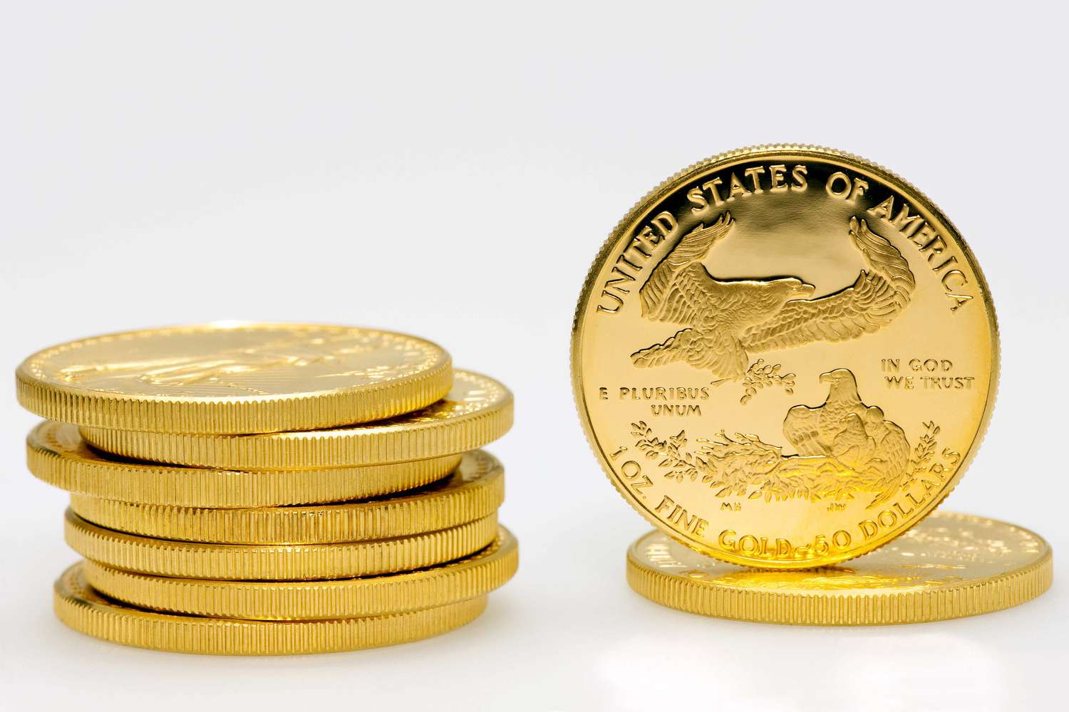 Stack of American gold dollar coins 