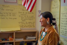 Indigenous Navajo Woman Teacher at the Front of Her Classroom
