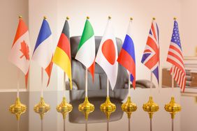 World economy, G8 economic policy and political forum concept : National flags of G8 or group of eight major highly industrialized countries i.e Canada, France, Germany, Italy, Japan, Russia, UK, USA