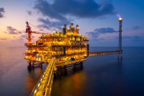 Offshore Production Platform During Sunset