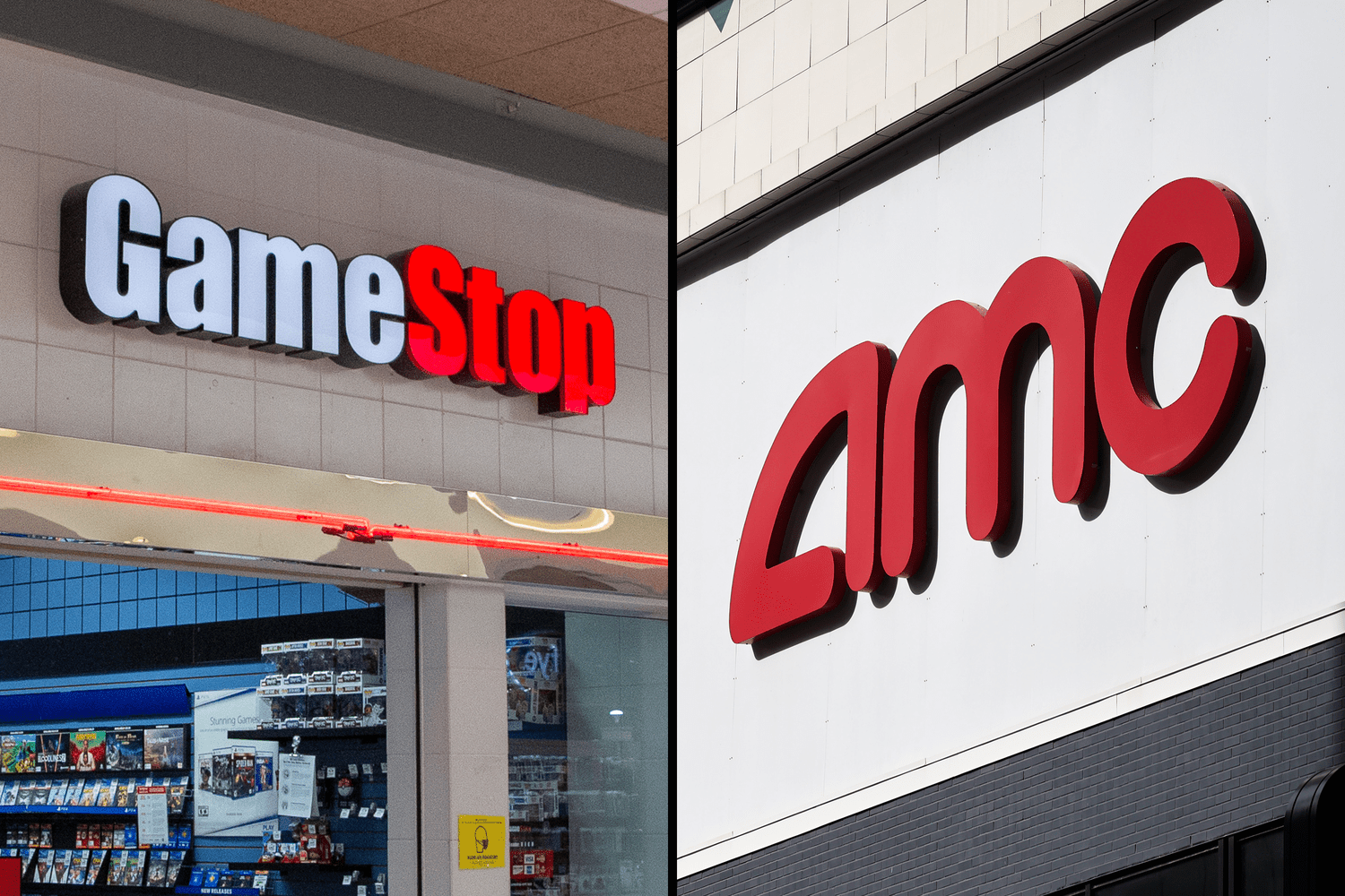 GameStop and AMC logos.