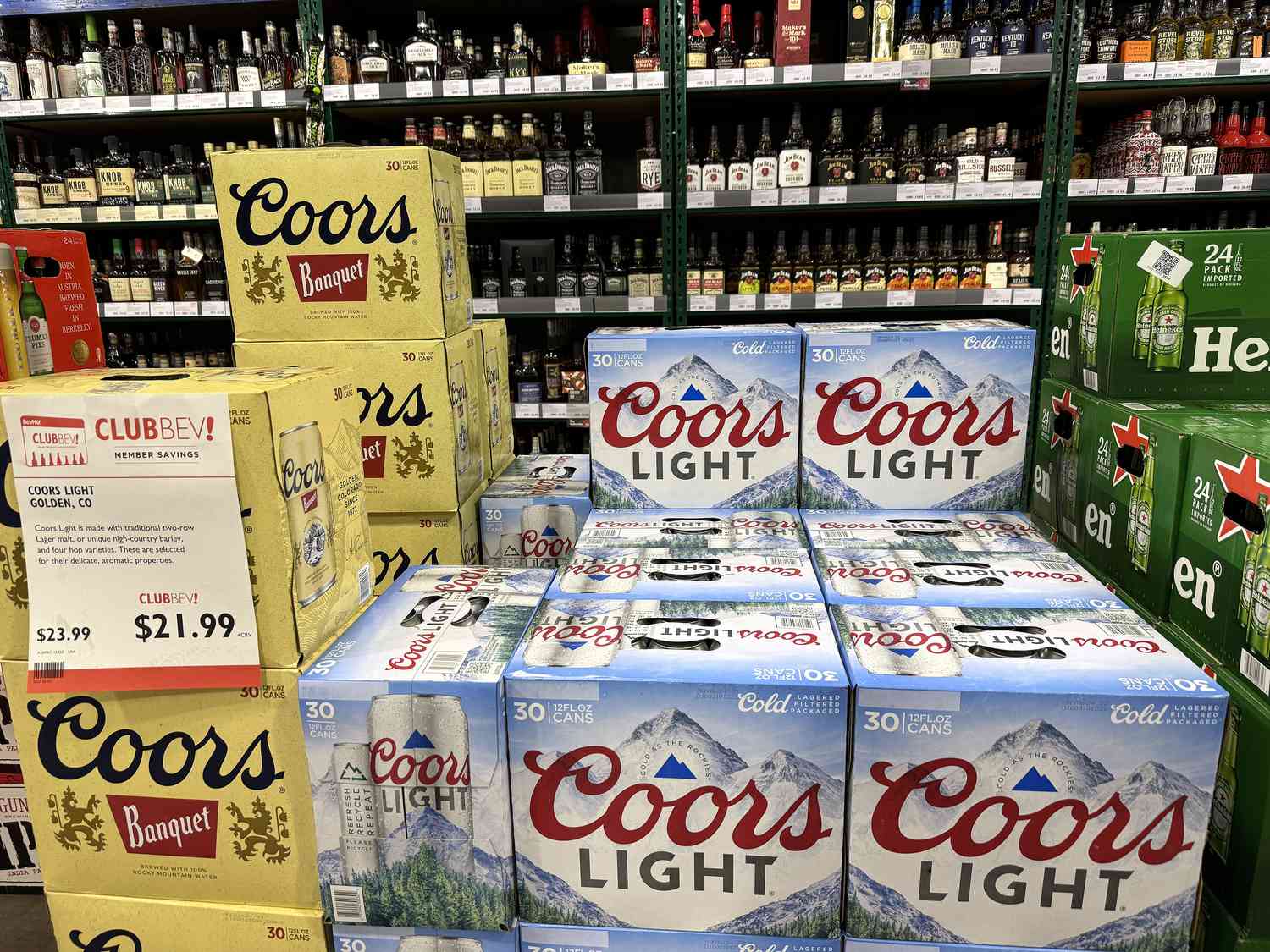  Coors beer is displayed on a store shelf on February 13, 2024 in San Rafael, California. 