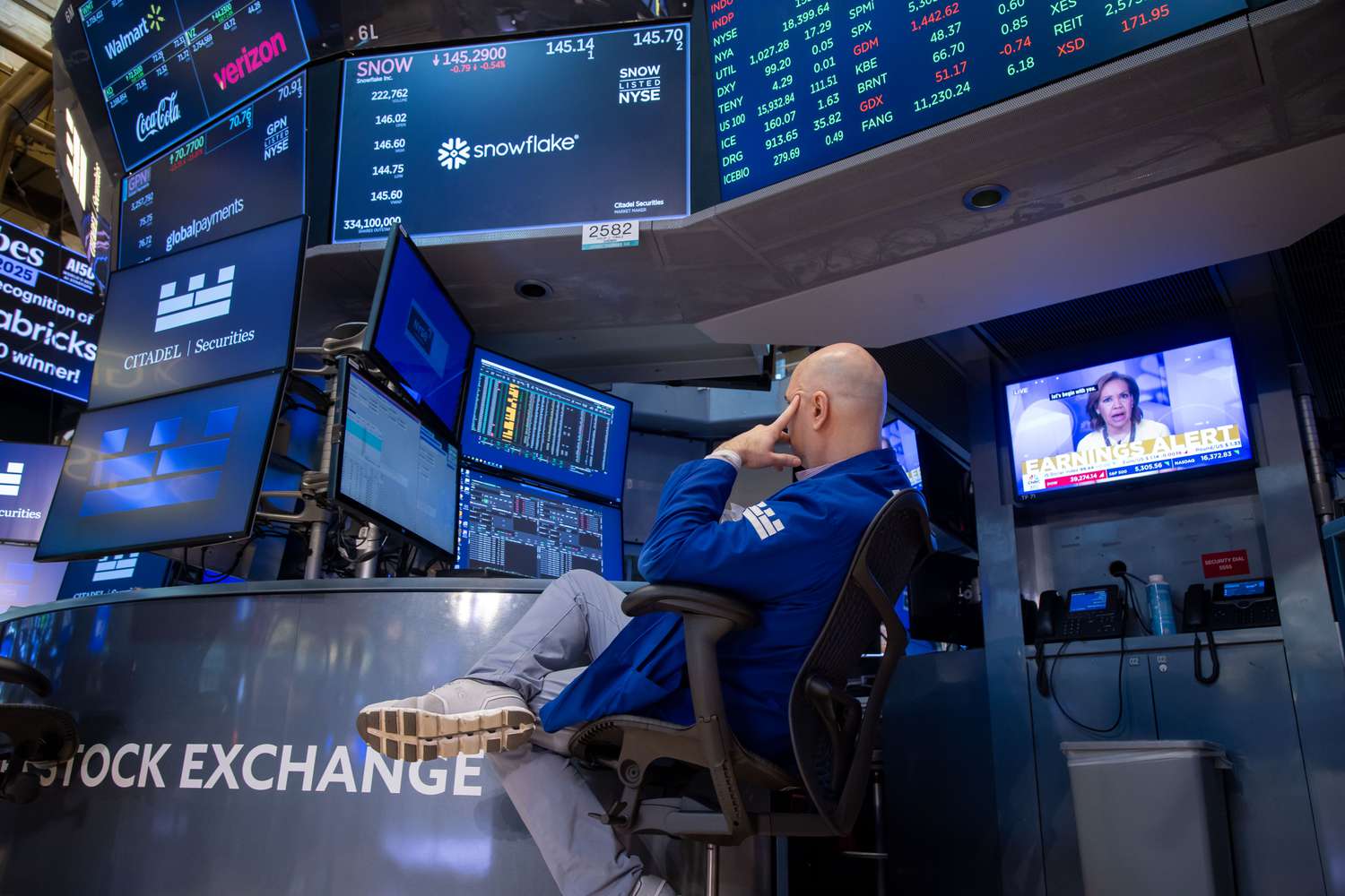 A trader works on the floor of the New York Stock Exchange (NYSE) in New York, US, on Thursday, April 17, 2025.