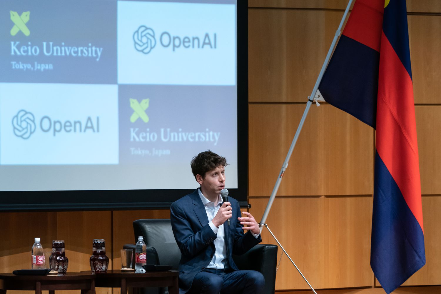 OpenAI Chief Executive Officer Sam Altman speaks during an event at Keio University on June 12, 2023 in Tokyo, Japan.
