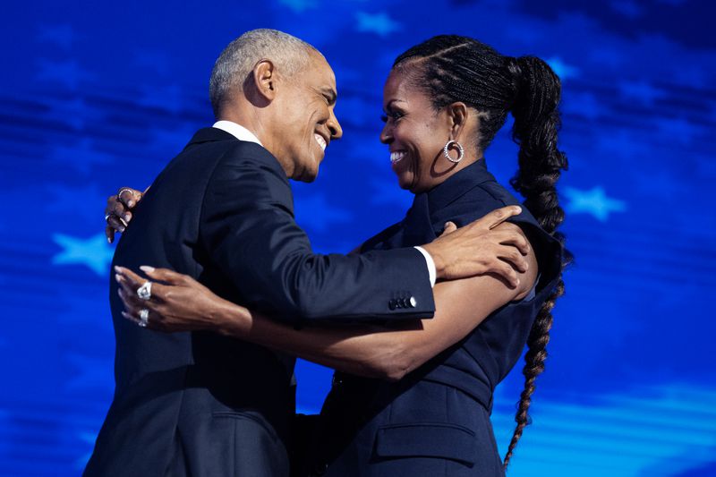 Michelle and Barack Obama Hugging