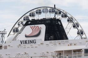 View of the funnel on the cruise ship "Viking Jupiter"