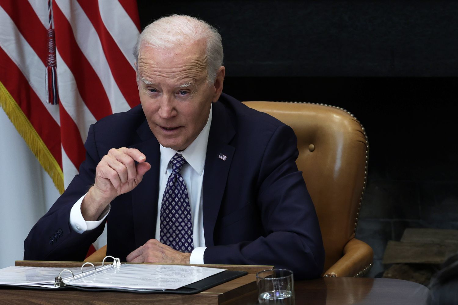 U.S. President Joe Biden speaks during a meeting with his Investing in America Cabinet at the Roosevelt Room of the White House on May 5, 2023 in Washington, DC. President Biden held the meeting to discuss âhow his Investing in America agenda is unleashing private sector investments, revitalizing American manufacturing, creating good-paying jobs and rebuilding the economy from the middle out and the bottom up.â