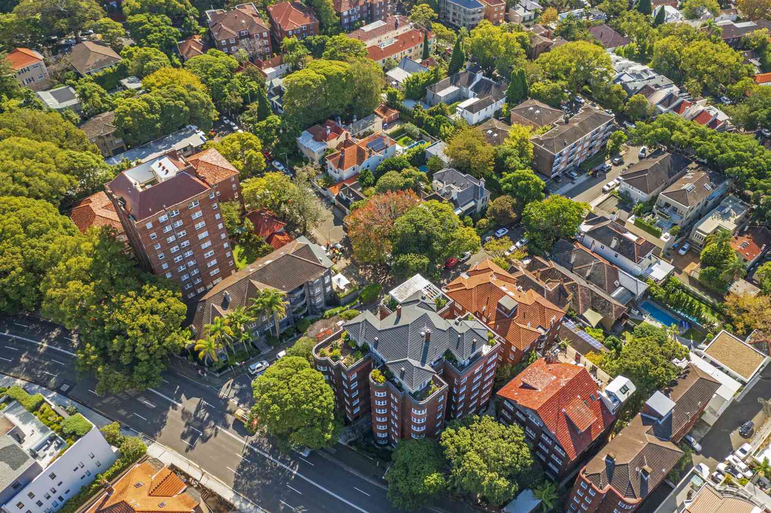 Aerial view of suburb of Double Bay, Sydney, Australia