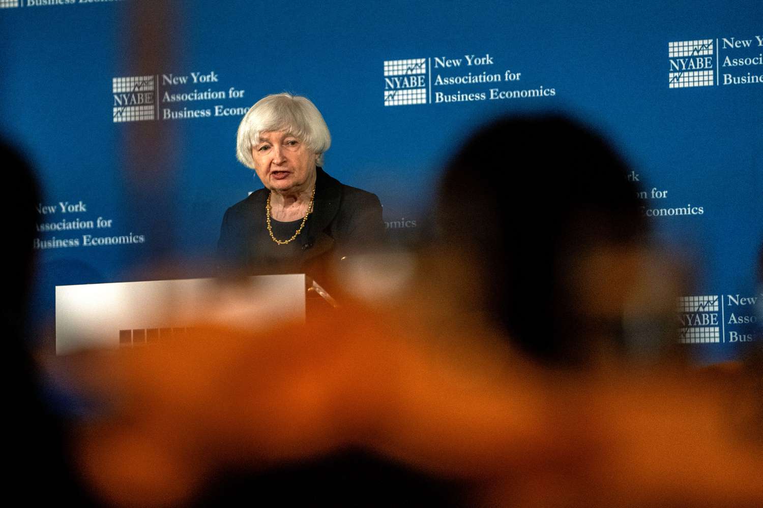 Secretary of the Treasury Janet L. Yellen delivers remarks to the New York Association for Business Economics (NYABE) after accepting the NYABE's William F. Butler Award on January 15, 2025 in New York City.
