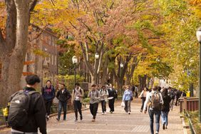 Locust Walk with students in fall, University of Pennsylvania, University City area, Philadelphia, PA, USA.