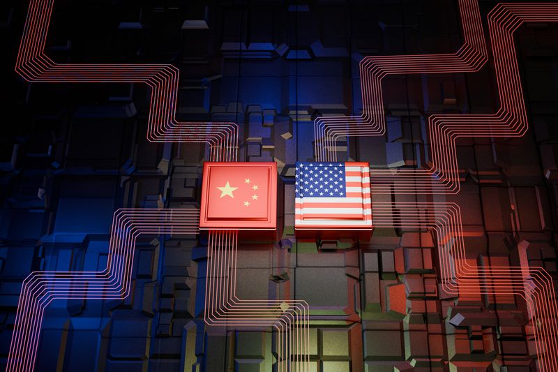 China and US flags side by side.