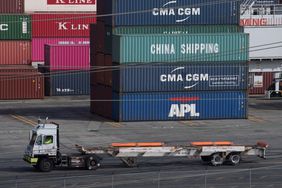 shipping containers at the Port of Los Angeles, after tariffs on Chinese imports was imposed by President Trump in 2019 