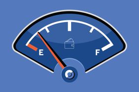 A fuel gauge illustration showing empty with a wallet icon in the center, indicating low on income.