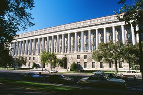 Facade of a government building, Internal Revenue Service building, Washington DC, USA