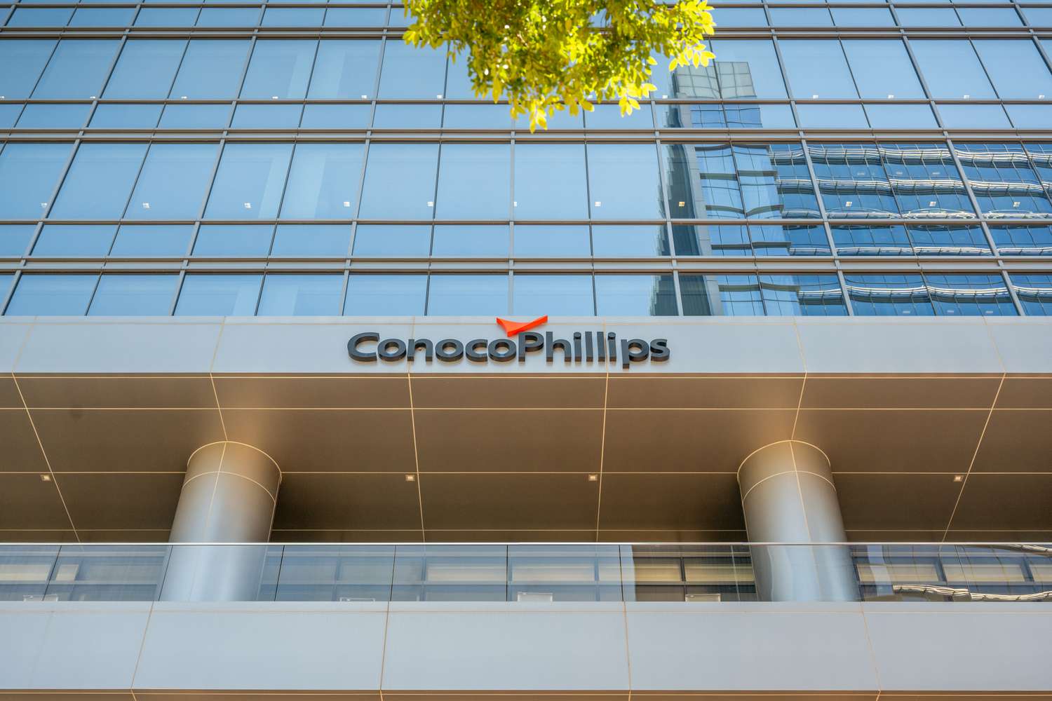 The ConocoPhillips brand on its headquarters building in Houston. 