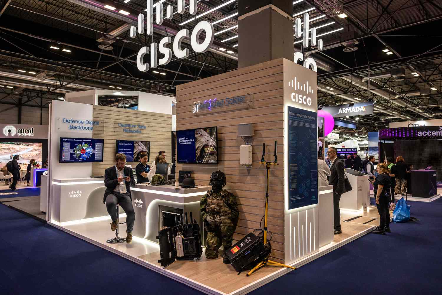 Cisco Systems Inc stand at the FEINDEF defense exhibition in Madrid, Spain, on May 12, 2025